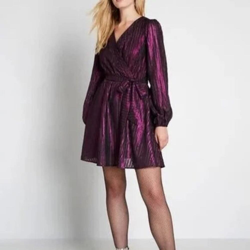 ModCloth Purple Puff Sleeve Your Time To Shine Mini Dress Size Medium